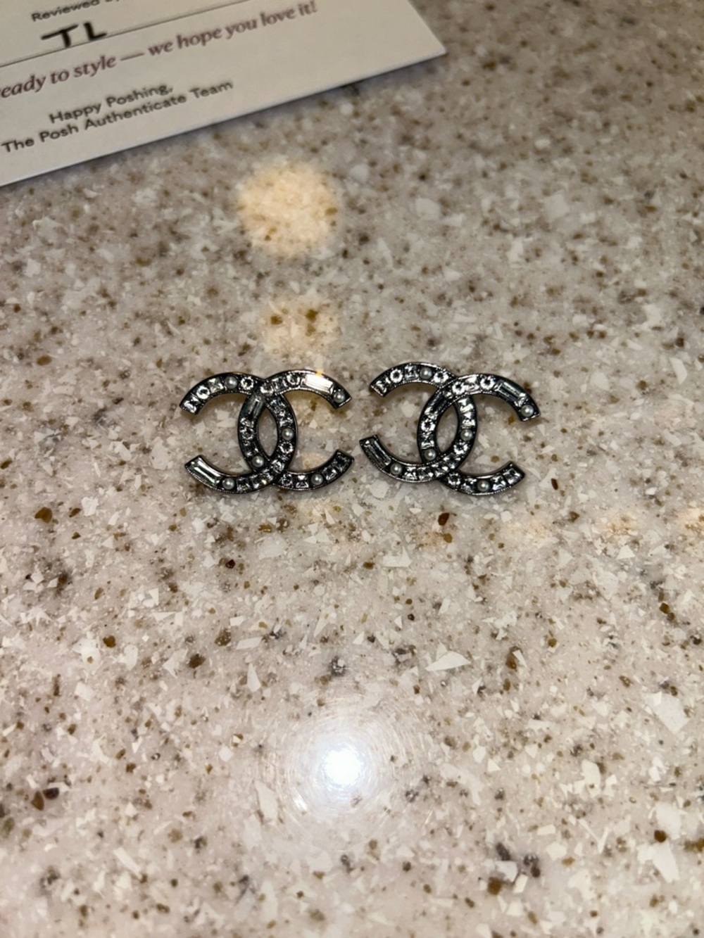 CHANEL Silver CC Crystal Logo Earrings - Picture 9 of 15